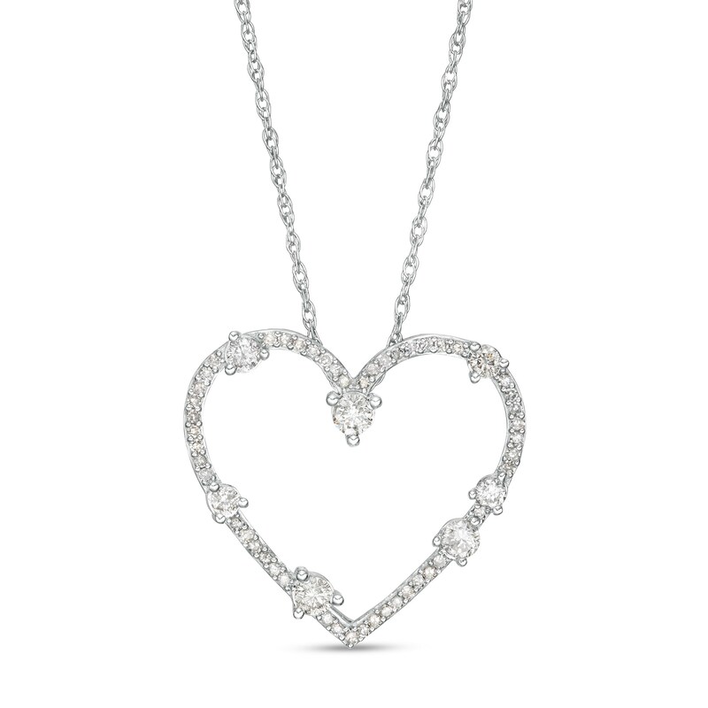 Main Image 1 of 1/2 CT. T.W. Diamond Station Heart Pendant in 10K White Gold