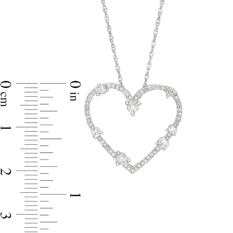 Main Image 3 of 1/2 CT. T.W. Diamond Station Heart Pendant in 10K White Gold