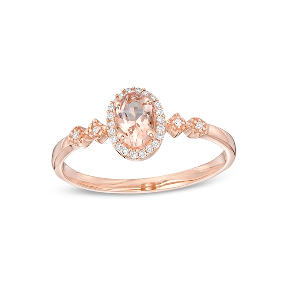 Oval Morganite and 1/15 CT. T.w. Diamond Frame Art Deco Ring in 10K Rose Gold