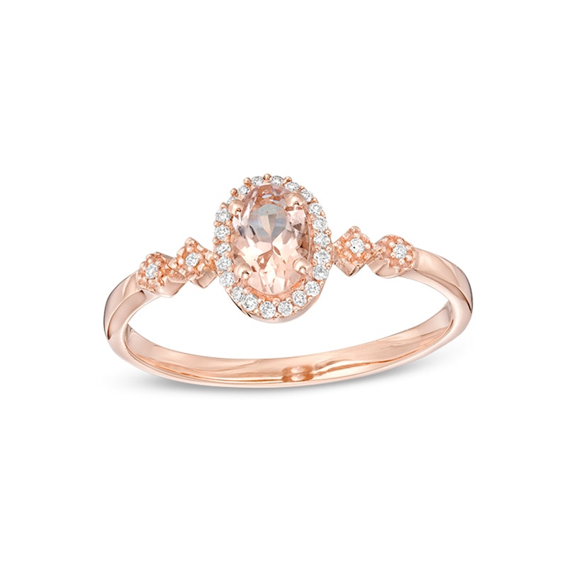 Oval Morganite and 1/15 CT. T.W. Diamond Frame Art Deco Ring in 10K Rose Gold