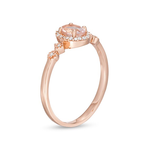 Oval Morganite and 1/15 CT. T.w. Diamond Frame Art Deco Ring in 10K Rose Gold
