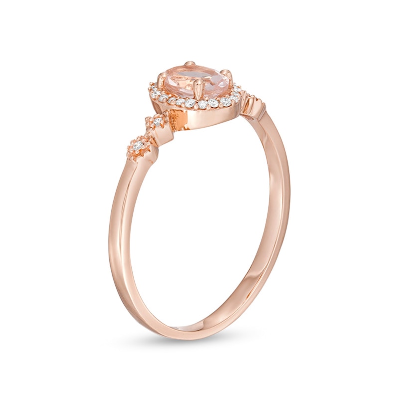 Oval Morganite and 1/15 CT. T.W. Diamond Frame Art Deco Ring in 10K Rose Gold