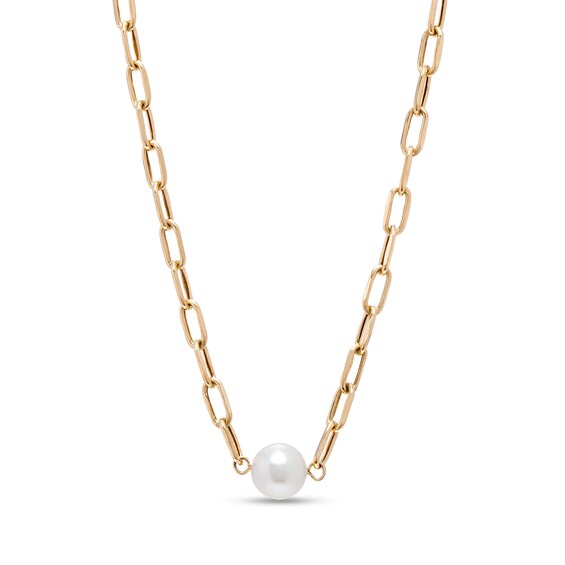 8.5mm Freshwater Cultured Pearl Solitaire Paper Clip Necklace in 10K Gold