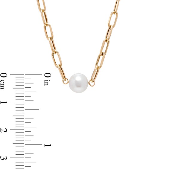 8.5mm Freshwater Cultured Pearl Solitaire Paper Clip Necklace in 10K Gold