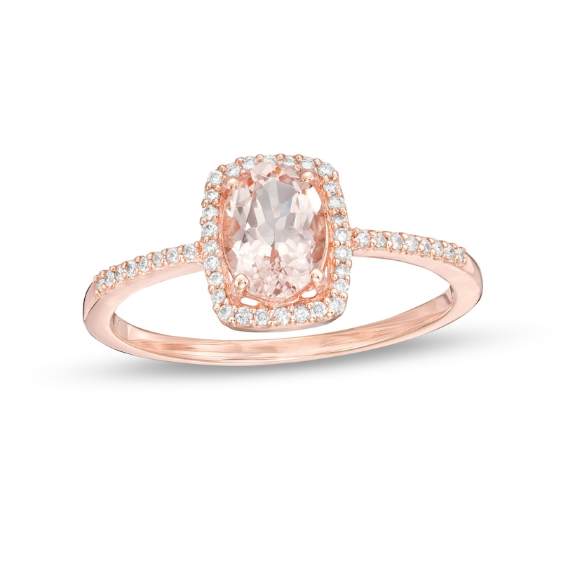 Main Image 1 of Oval Morganite and 1/10 CT. T.W. Diamond Cushion Frame Ring in 10K Rose Gold