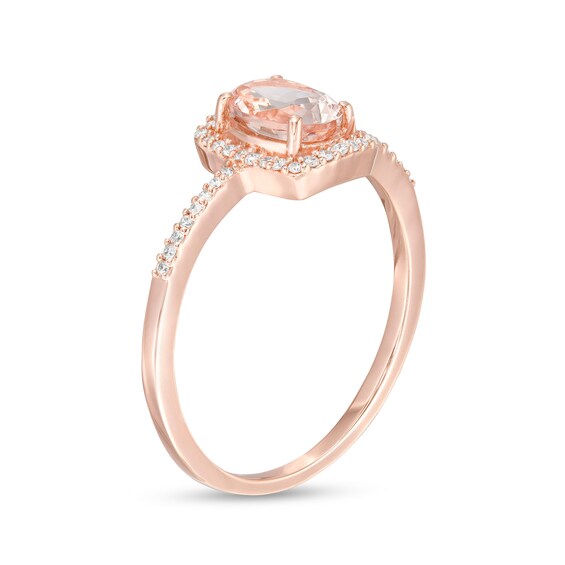 Oval Morganite and 1/10 CT. T.w. Diamond Cushion Frame Ring in 10K Rose Gold