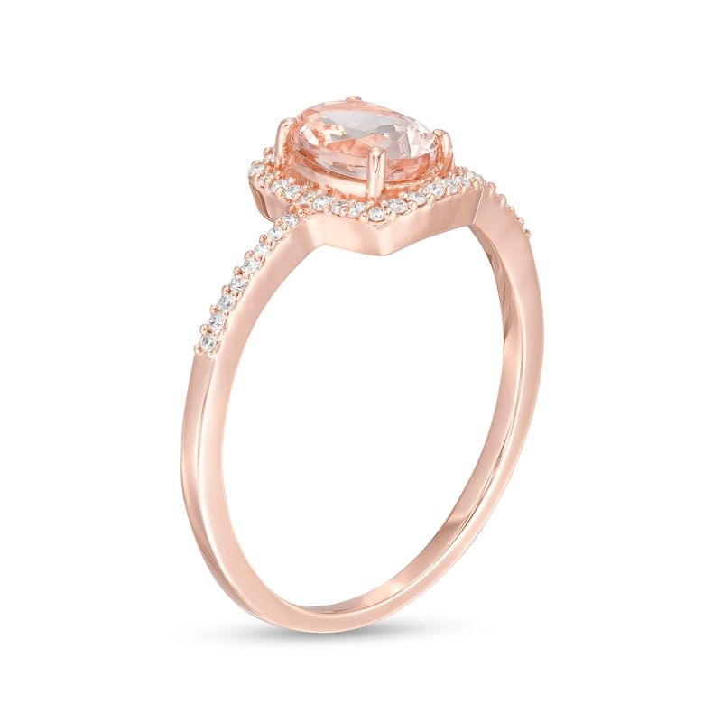 Main Image 3 of Oval Morganite and 1/10 CT. T.W. Diamond Cushion Frame Ring in 10K Rose Gold