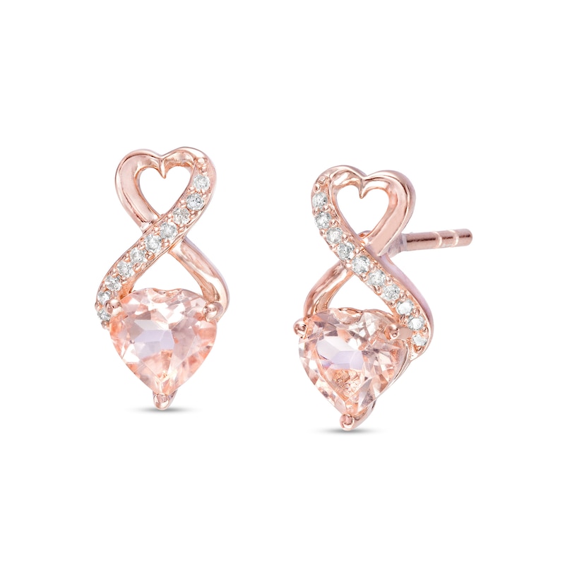 5.0mm Morganite and Diamond Accent Heart-Shaped Infinity Drop Earrings ...