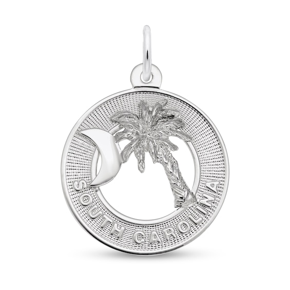 Rembrandt Charms® Palmetto with Moon South Carolina Circle in Sterling Silver
