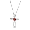 Thumbnail Image 1 of Oval Garnet and 1/10 CT. T.W. Diamond Pinwheel Cross Pendant in 10K White Gold