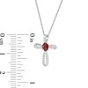 Thumbnail Image 2 of Oval Garnet and 1/10 CT. T.W. Diamond Pinwheel Cross Pendant in 10K White Gold