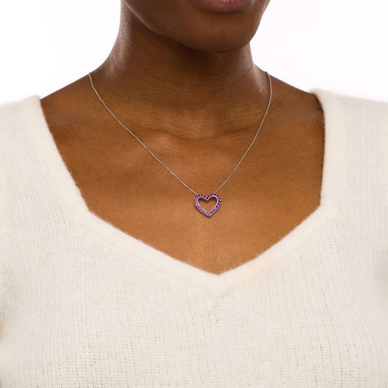 Main Image 2 of Amethyst Adjustable Heart Pendant in Sterling Silver
