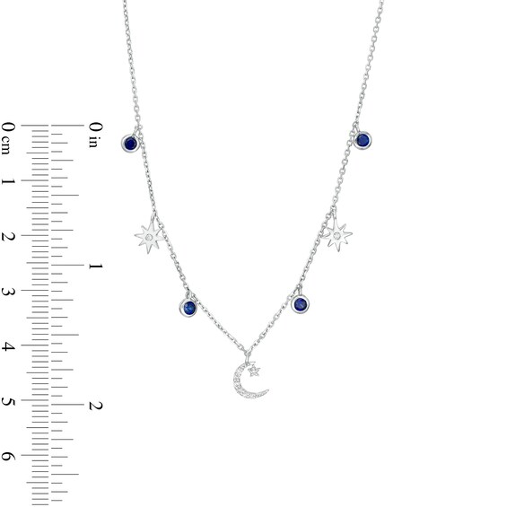 Blue Sapphire and 1/20 CT. T.w. Diamond Moon and Stars Station Necklace in 10K White Gold