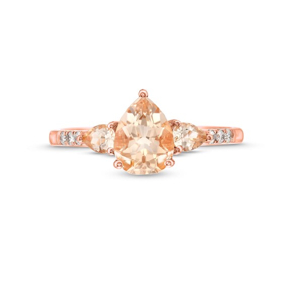 Pear-Shaped Morganite and 1/15 CT. T.w. Diamond Three Stone Ring in 10K Rose Gold