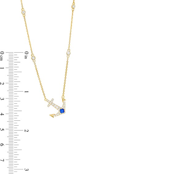 Blue Sapphire and 1/4 CT. T.w. Diamond Offset Anchor Necklace in 10K Gold