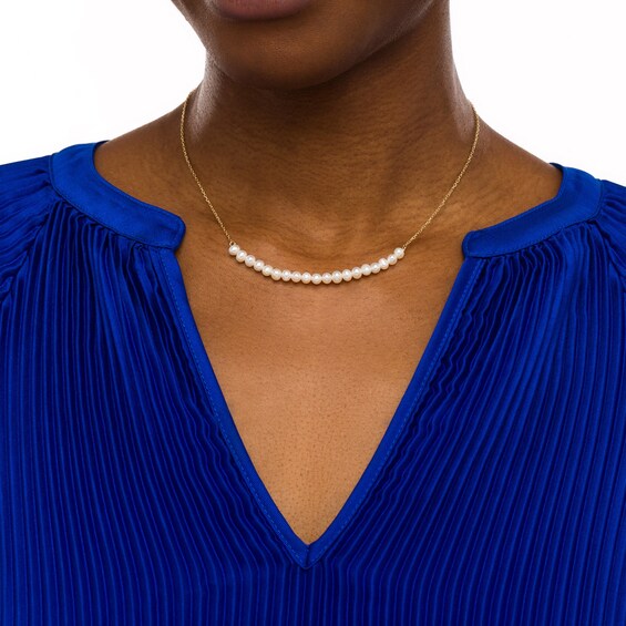 Cultured Freshwater Pearl Choker Necklace in 10K Gold - 16"