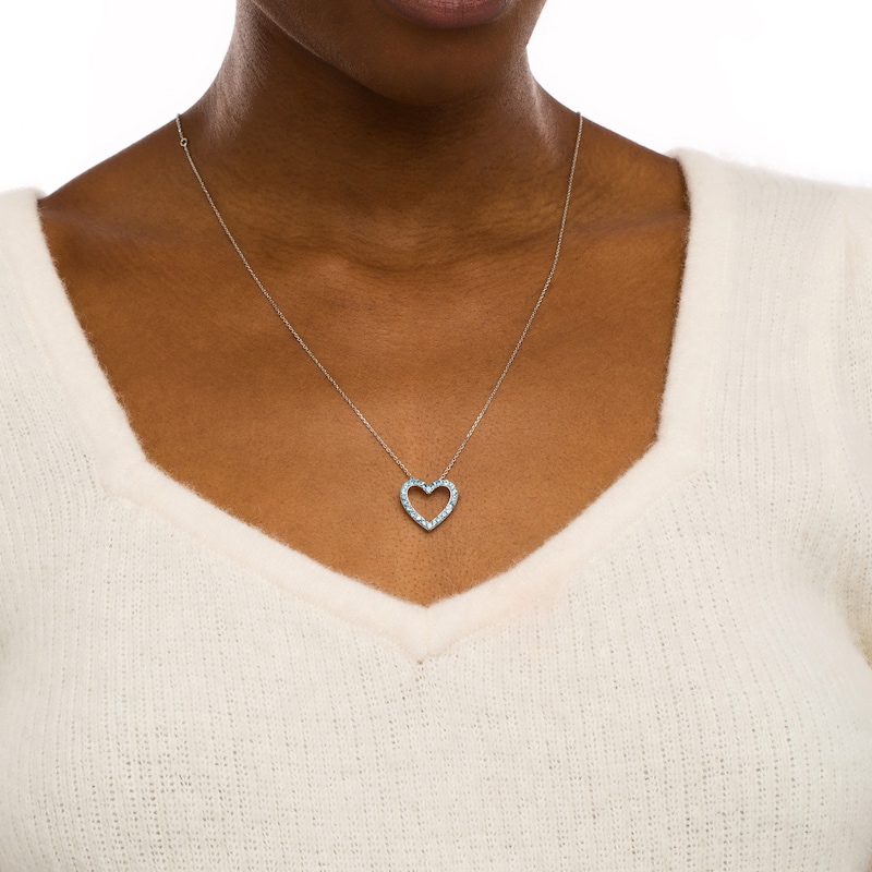 Main Image 2 of Swiss Blue Topaz Adjustable Heart Pendant in Sterling Silver