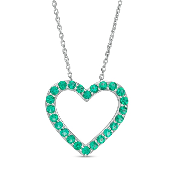 Lab-Created Emerald Adjustable Heart Pendant in Sterling Silver