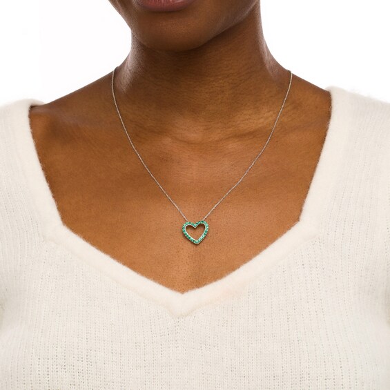 Lab-Created Emerald Adjustable Heart Pendant in Sterling Silver