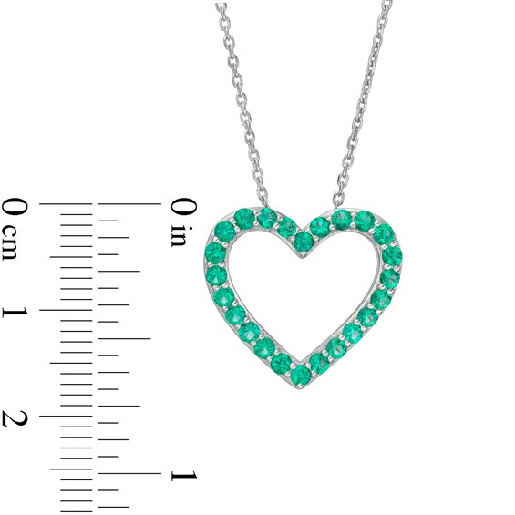 Lab-Created Emerald Adjustable Heart Pendant in Sterling Silver