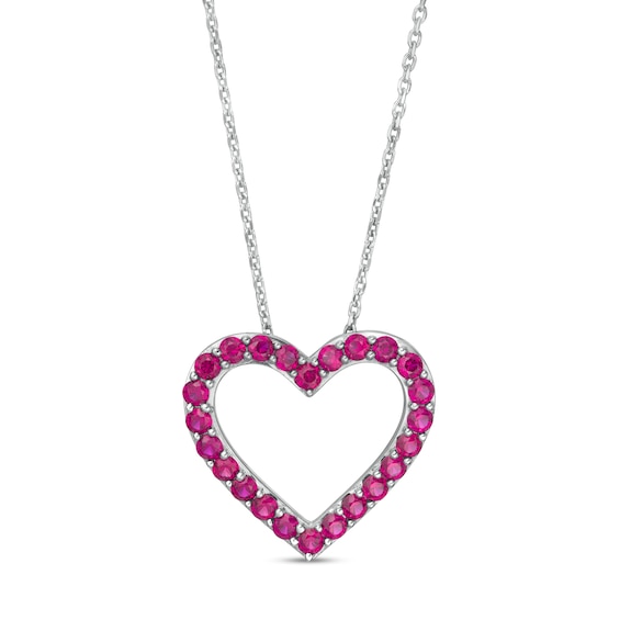 Lab-Created Ruby Adjustable Heart Pendant in Sterling Silver