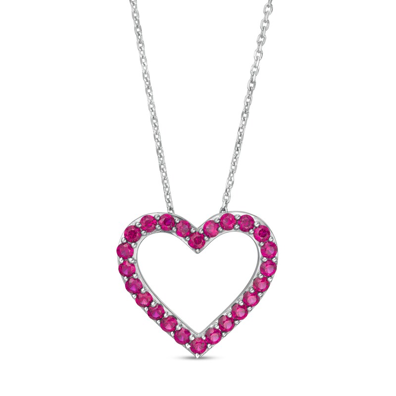 Main Image 1 of Lab-Created Ruby Adjustable Heart Pendant in Sterling Silver