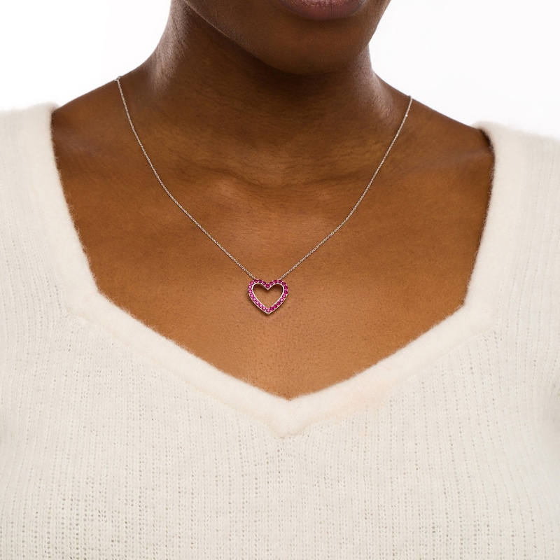Main Image 2 of Lab-Created Ruby Adjustable Heart Pendant in Sterling Silver