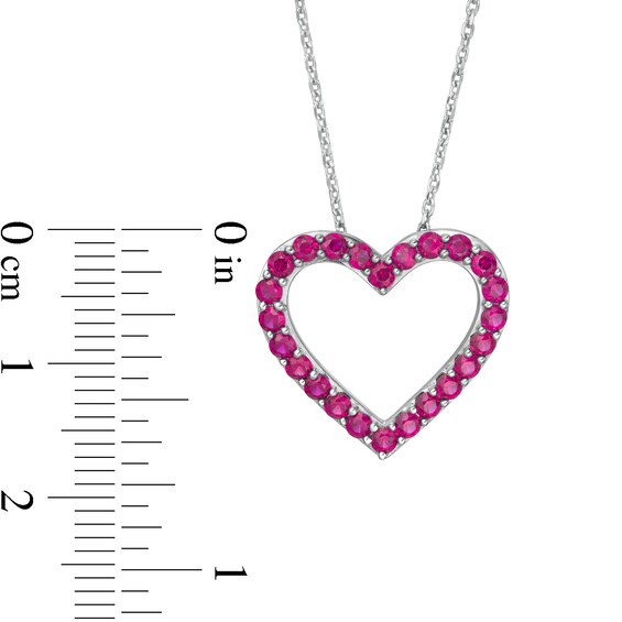 Lab-Created Ruby Adjustable Heart Pendant in Sterling Silver