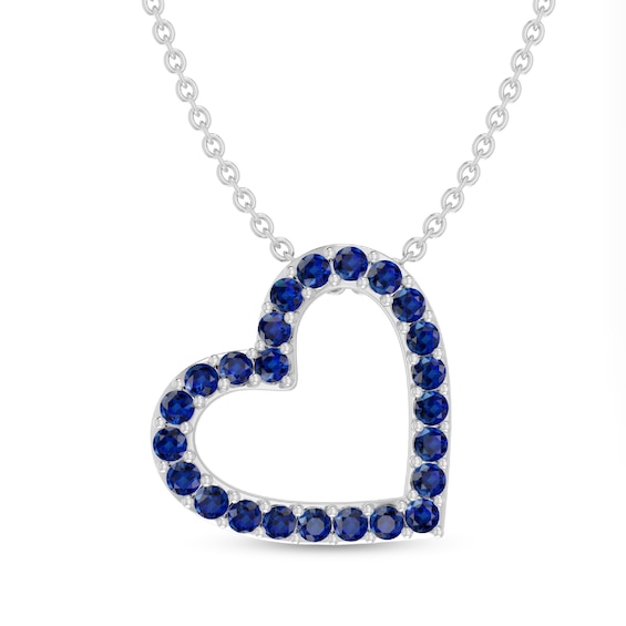 Blue Lab-Created Sapphire Adjustable Heart Pendant in Sterling Silver