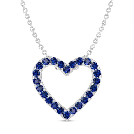 Blue Lab-Created Sapphire Adjustable Heart Pendant in Sterling Silver