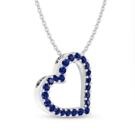 Blue Lab-Created Sapphire Adjustable Heart Pendant in Sterling Silver