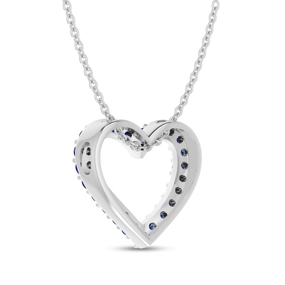 Blue Lab-Created Sapphire Adjustable Heart Pendant in Sterling Silver