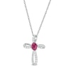 Thumbnail Image 1 of Oval Ruby and 1/10 CT. T.W. Diamond Pinwheel Cross Pendant in 10K White Gold