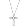 Thumbnail Image 1 of 4.0mm Freshwater Cultured Pearl and 1/10 CT. T.W. Diamond Pinwheel Cross Pendant in 10K White Gold