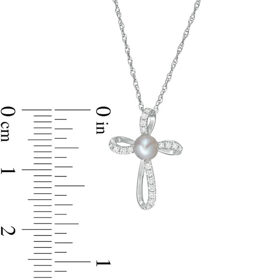 4.0mm Freshwater Cultured Pearl and 1/10 CT. T.w. Diamond Pinwheel Cross Pendant in 10K White Gold