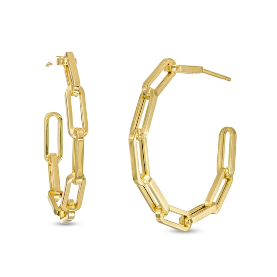 Multi-Finish Paper Clip Chain Link J-Hoop Earrings in 10K Gold