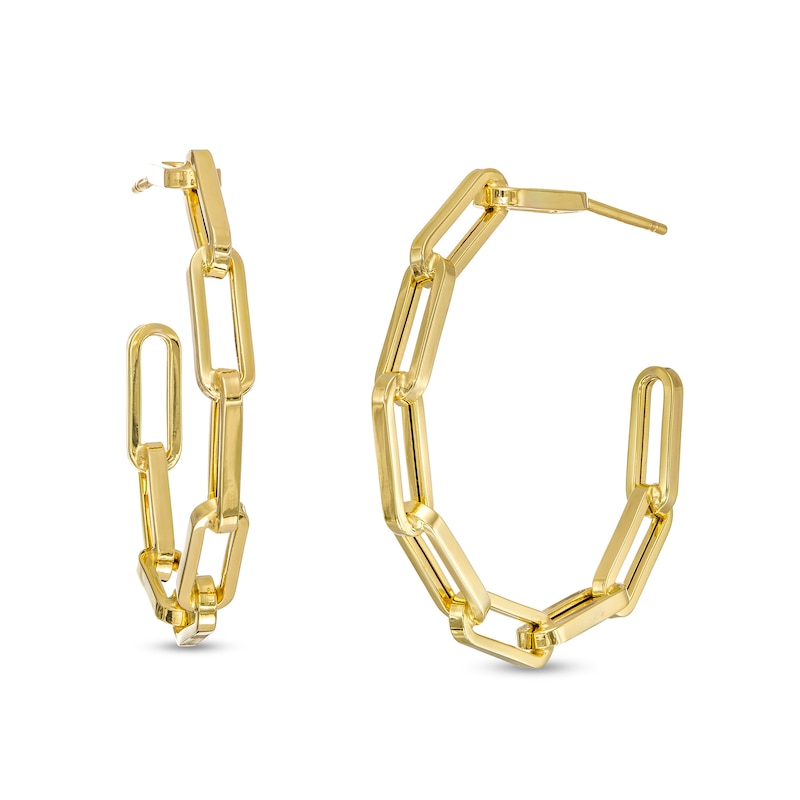 Main Image 1 of Multi-Finish Paper Clip Chain Link J-Hoop Earrings in 10K Gold