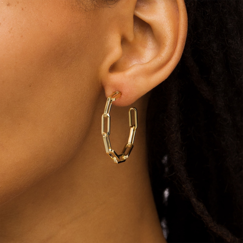 Main Image 2 of Multi-Finish Paper Clip Chain Link J-Hoop Earrings in 10K Gold