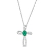 Thumbnail Image 1 of Oval Emerald and 1/10 CT. T.W. Diamond Pinwheel Cross Pendant in 10K White Gold