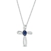 Oval Blue Sapphire and 1/10 CT. T.w. Diamond Pinwheel Cross Pendant in 10K White Gold