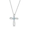 Thumbnail Image 1 of Oval Aquamarine and 1/10 CT. T.W. Diamond Pinwheel Cross Pendant in 10K White Gold