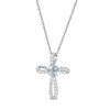 Thumbnail Image 0 of Oval Aquamarine and 1/10 CT. T.W. Diamond Pinwheel Cross Pendant in 10K White Gold