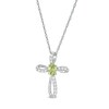 Thumbnail Image 1 of Oval Peridot and 1/10 CT. T.W. Diamond Pinwheel Cross Pendant in 10K White Gold