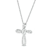 Thumbnail Image 1 of Oval White Topaz and 1/10 CT. T.W. Diamond Pinwheel Cross Pendant in 10K White Gold