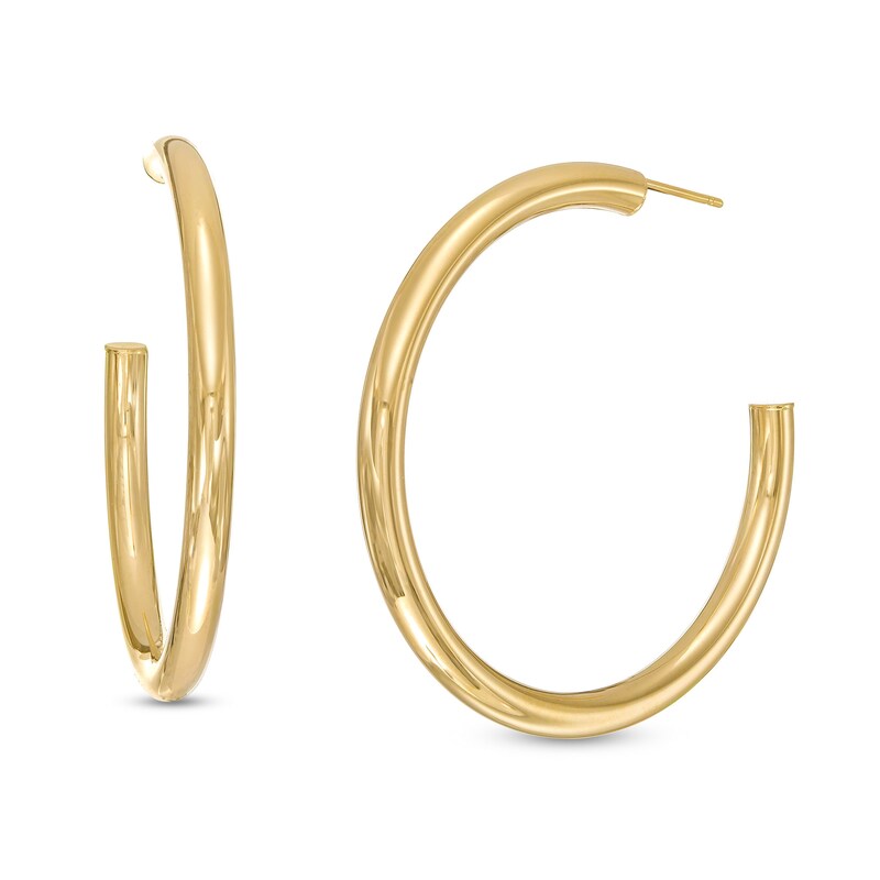 Main Image 1 of Made in Italy 40.0mm Tube J-Hoop Earrings in 14K Gold