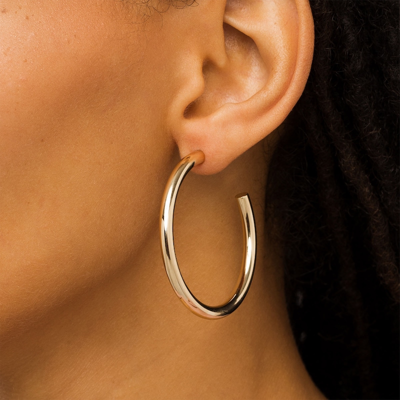 Main Image 2 of Made in Italy 40.0mm Tube J-Hoop Earrings in 14K Gold