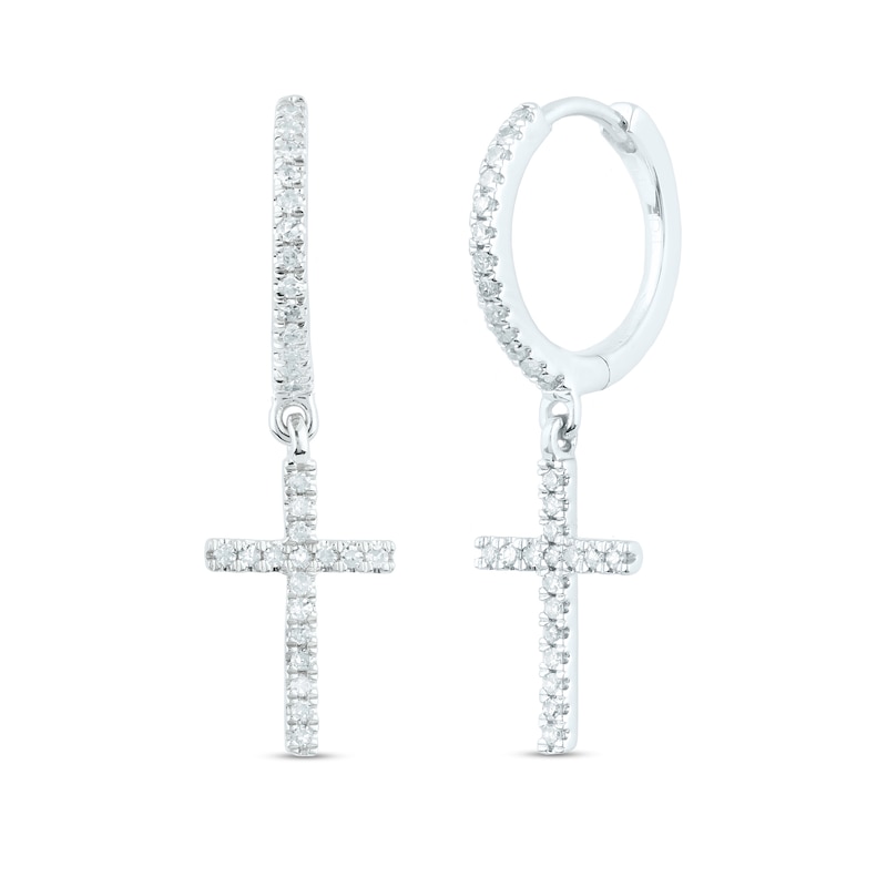 Main Image 1 of 1/4 CT. T.W. Diamond Cross Drop Earrings in 14K White Gold