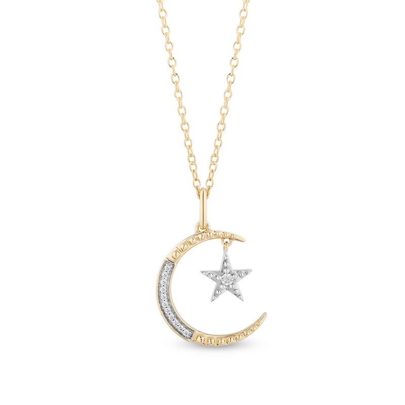 Main Image 1 of Enchanted Disney Jasmine 1/10 CT. T.W. Diamond Moon and Star Pendant in 10K Gold – 19"