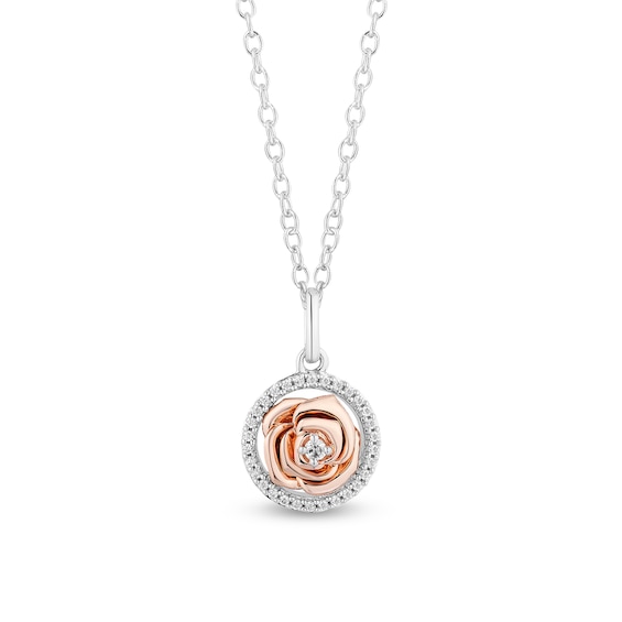 Enchanted Disney Belle 1/10 CT. T.w. Diamond Frame Rose Pendant in 10K Two-Tone Gold – 19"