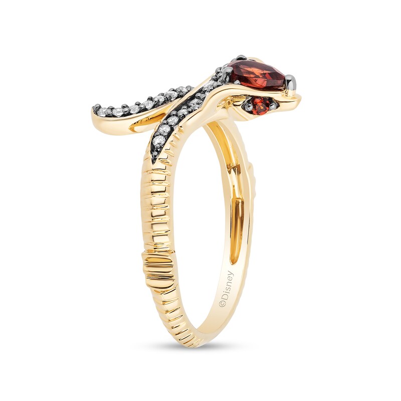 Main Image 2 of Enchanted Disney Villains Jafar Pear-Shaped Garnet and 1/6 CT. T.W. Diamond Snake Ring in 10K Gold